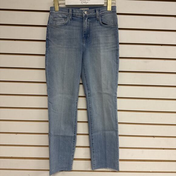 L’AGENCE Sada High Rise Cropped Slim Jeans Size 25 Bellevue Wash Stretch Raw Hem - Picture 1 of 15